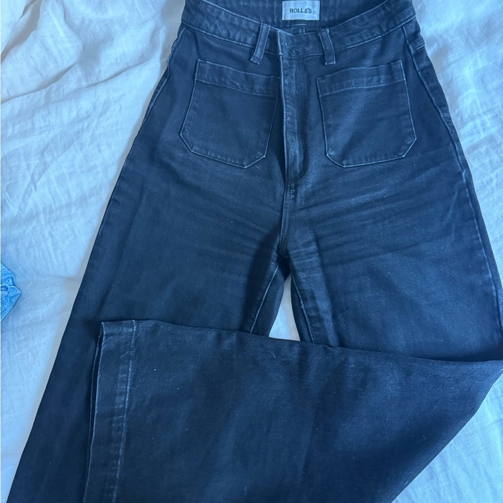 ROLLA'S Black Flare Wide Leg Jeans High-Waisted